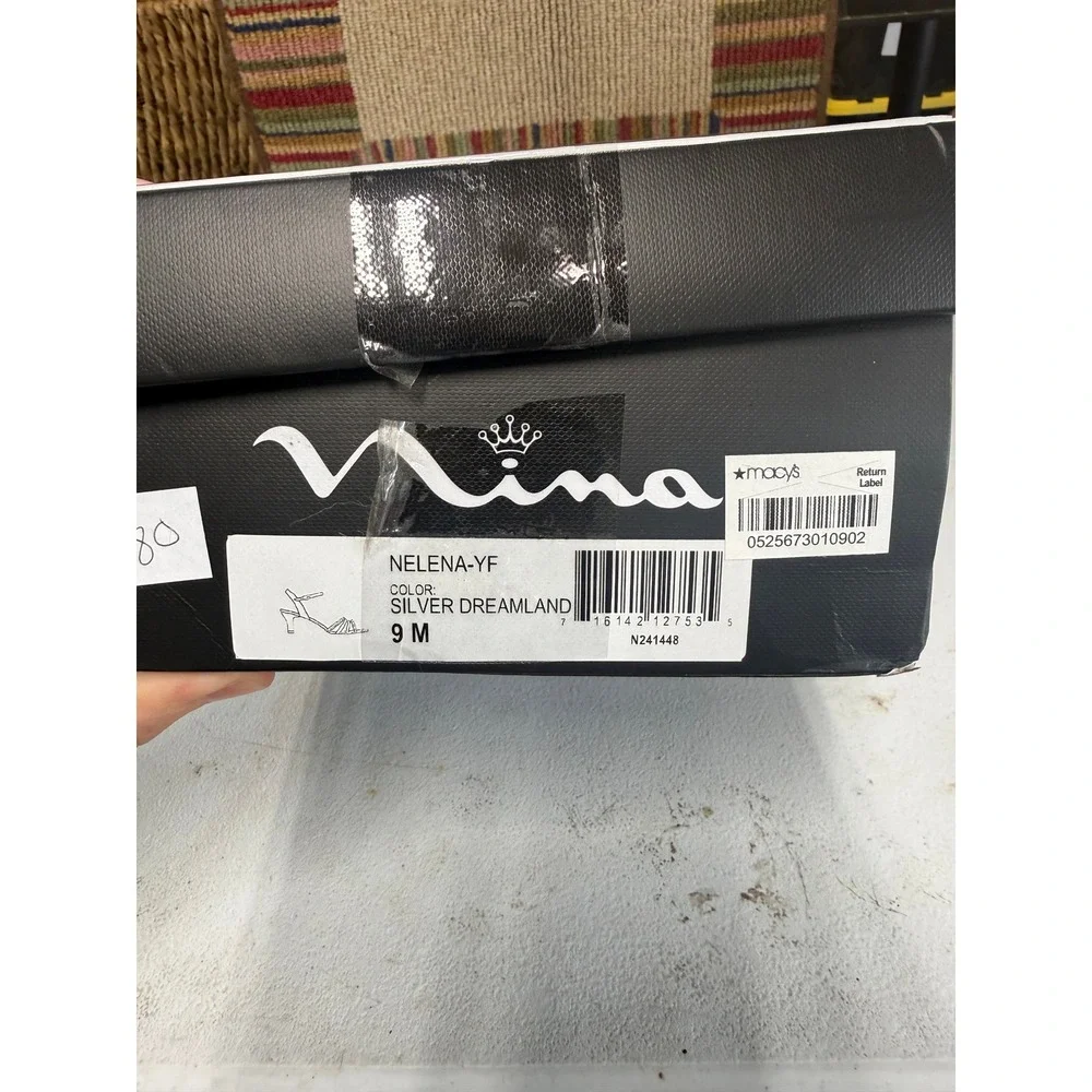 Nina Nelena-YF Silver Dreamland Glitter Kitten Heel Evening Sandals Womens 9M